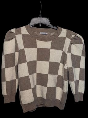 Vintage Lida Kate Checkered Sweater Brown Cream Plaid Knit Pullover Size L